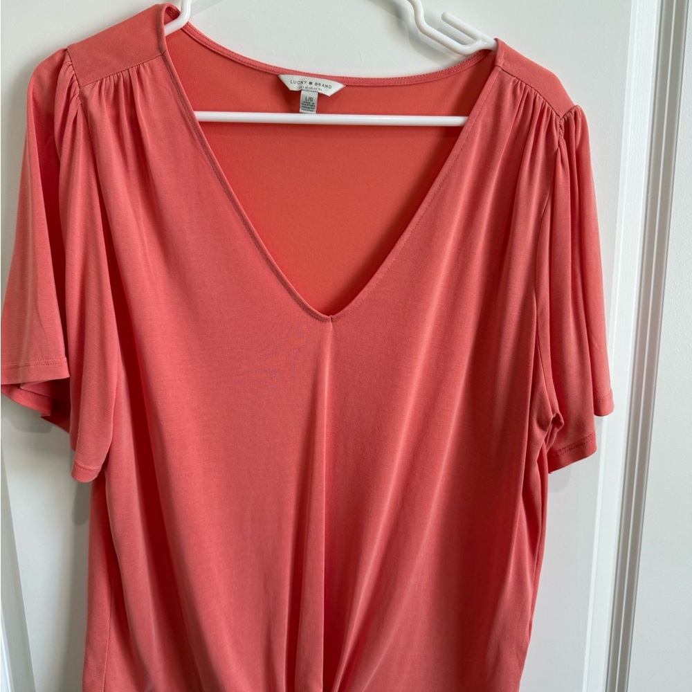 Lucky Brand Puff Sleeve T shirt in Coral